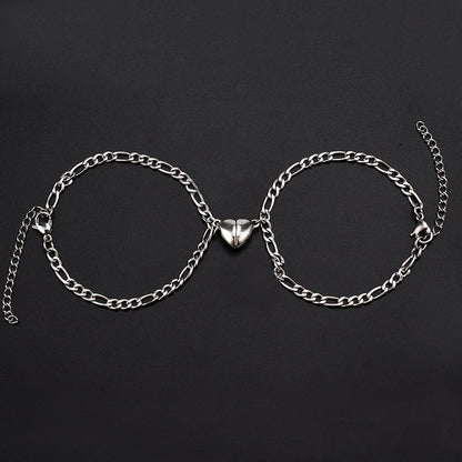 2Pcs/set Magnet Couple Bracelets Heart Attraction Bracelet Stainless Steel Charm Simple Cuban Chains Key Lock Jewelry Gifts