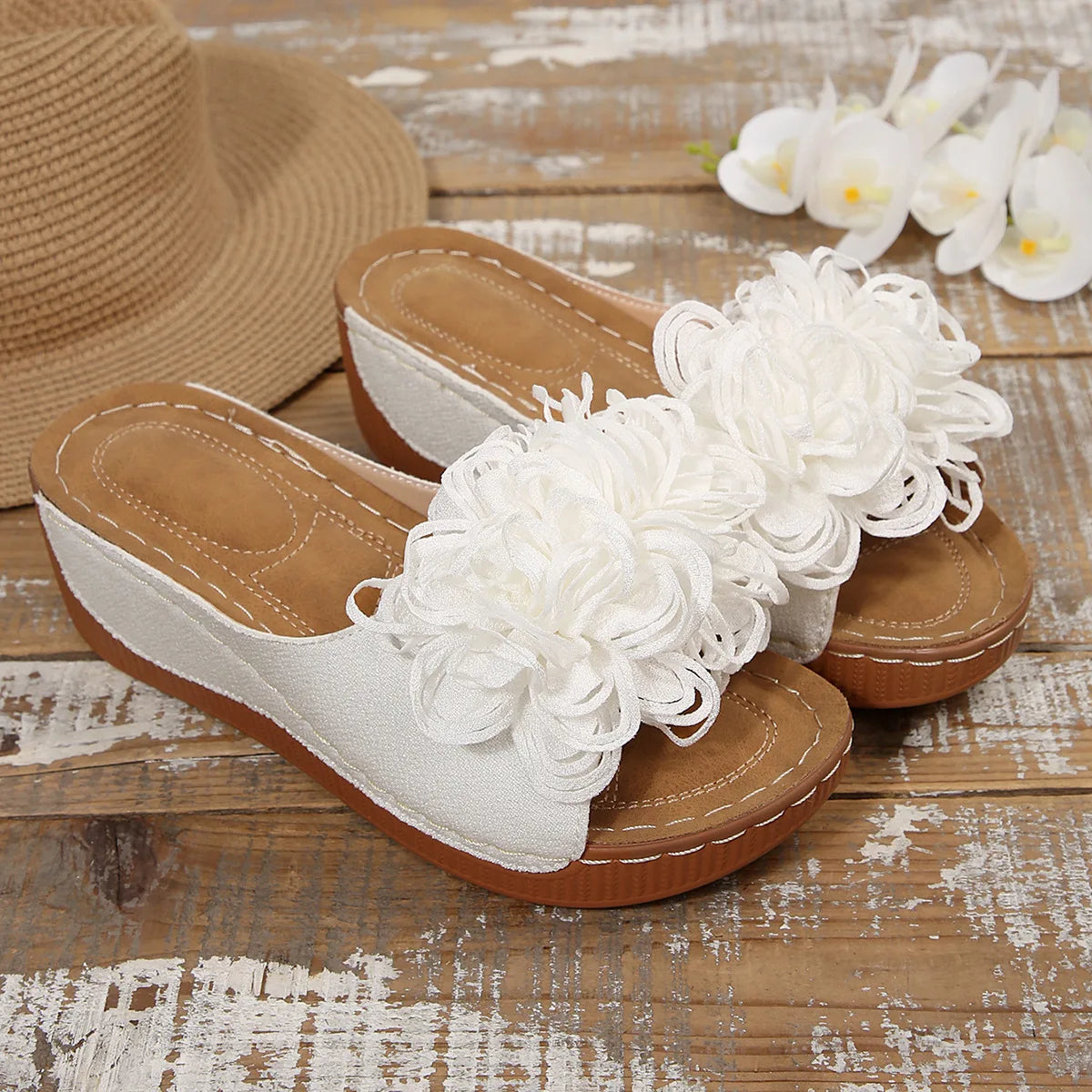 2025 New Women Platform Slippers Slip on Fashion Woman Shoes Summer Sandals Comfortable Flower Wedges Slippers Slides Women - Premium Kiosk