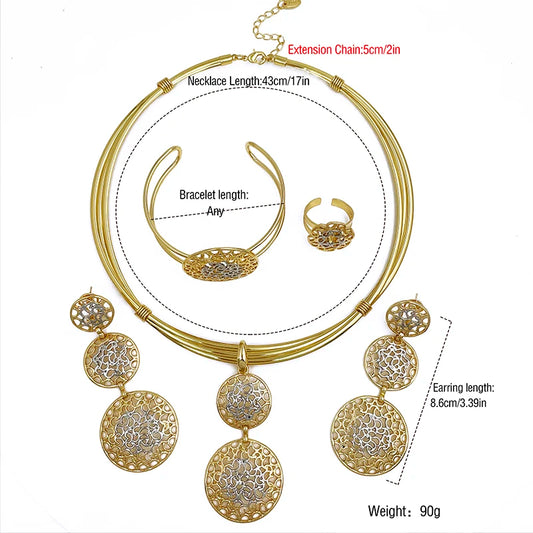 Women  Jewelry Set Two Tone Design Luxury Nigeria Trending Choker Pendant Earrings Ring Bracelet Wedding Party Gift