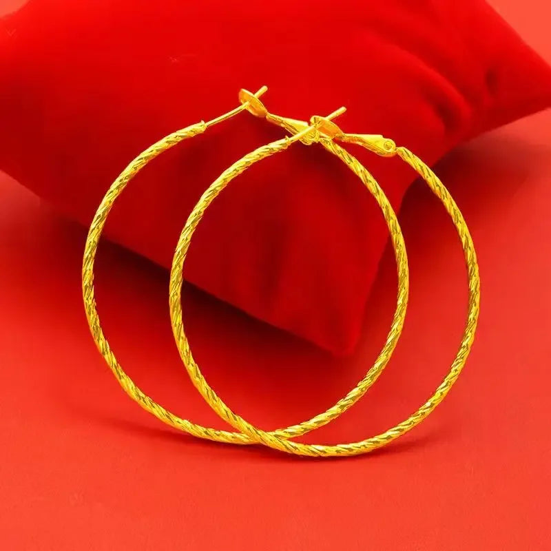 Women's 24K AU999 Gold Earrings, 4 - 4.5cm Diameter, Simple yet Exaggerated Style
