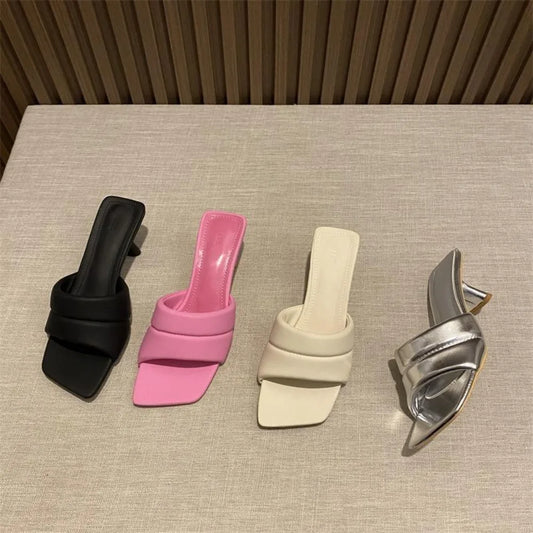 Women's Slippers 2025 New Women's Summer Fashion Open Toe Square Flip-Flops Women's High Heel Sandals for Women - Premium Kiosk