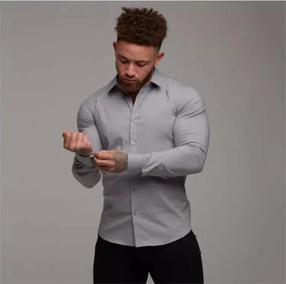A Sporty Men's Shirt With High Elasticity And Long Sleeves Paired With A Slimming British Business Formal Shirt A Trendy Brand