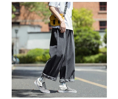 Men Jeans Wide Leg Denim Cargo jean pants Loose Straight Baggy Men's Jeans hip hop Streetwear Skateboard Neutral denim Trousers - Premium Kiosk