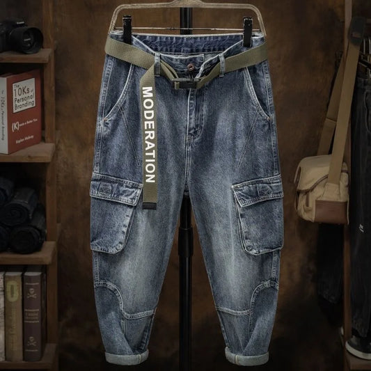 2023 Spring and Autumn New Classic Fashion With Solid Color Cargo Jeans Men Casual Loose Comfortable High Quality Pants 28-36 - Premium Kiosk