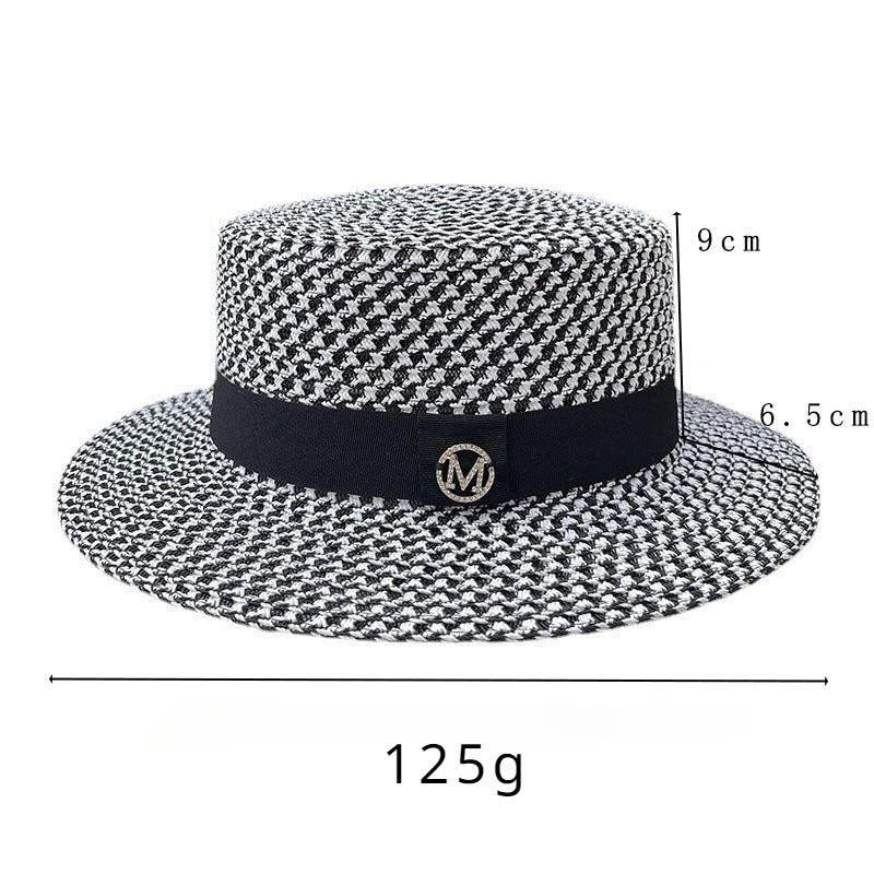 Women's Spring and Summer British Houndstooth Top Hats Seaside Sun Protection Beach Sun Hats Vacation Casual Top Hats