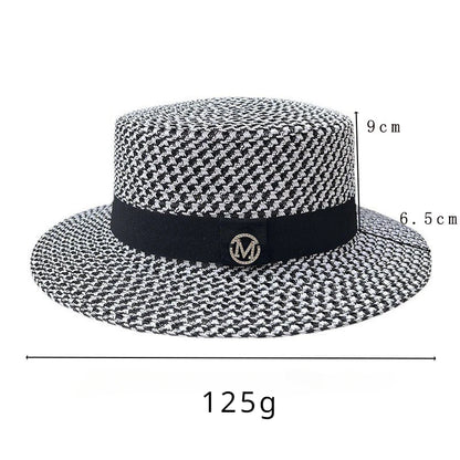 Women's Spring and Summer British Houndstooth Top Hats Seaside Sun Protection Beach Sun Hats Vacation Casual Top Hats