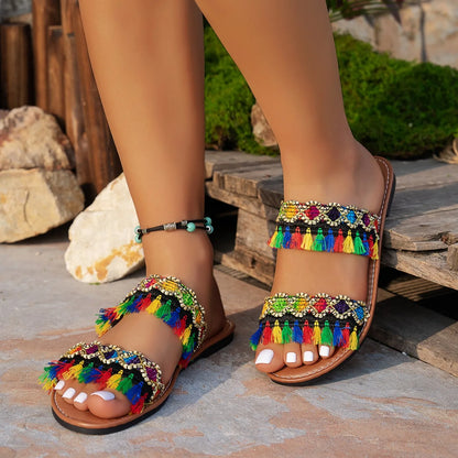 2025 New Women Slippers Casual Comfortable Beach Slippers Bohemia Style Flat Shoes Ladies Outdoor Fashion Sandals Slides Women - Premium Kiosk