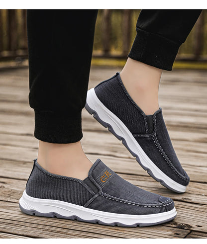 2025 Spring/summer New Style One-piece Dad's Shoes with Soft Sole, Comfortable Flat Bottom Shoes,Canvas Men's Shoes