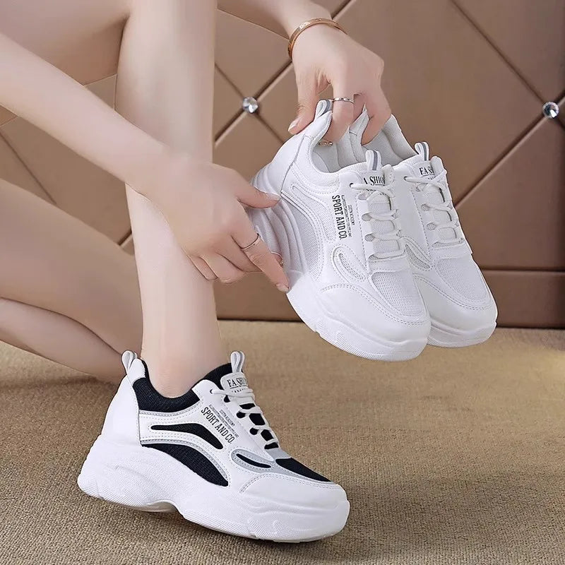 2025 new fashion dad shoes, trendy shoes, thick-soled, versatile, height-increasing, casual sports white shoes