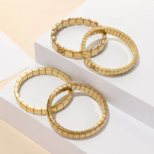 2024 New Design Golden Bracelets For Women Gold Color Hematite Beaded Elastic Bangle Sets Square Shape Beads Accessory