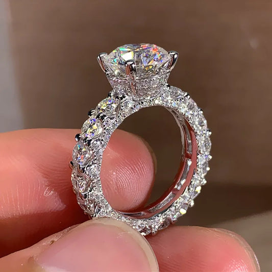 925 Sterling Silver Four Claw Cubic Zirconia Ring Round Inlaid White Zircon Ring for Women Engagement Wedding Jewelry Gift