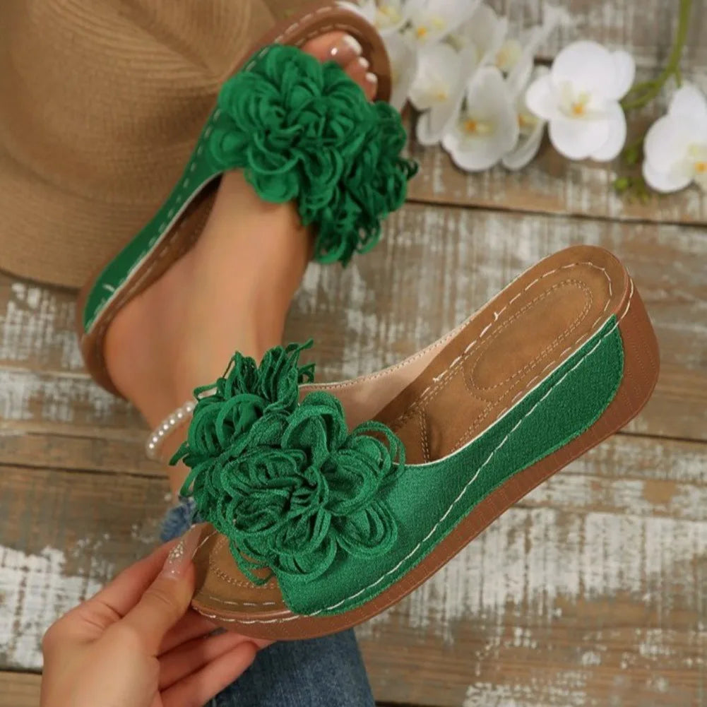 2025 New Women Platform Slippers Slip on Fashion Woman Shoes Summer Sandals Comfortable Flower Wedges Slippers Slides Women - Premium Kiosk