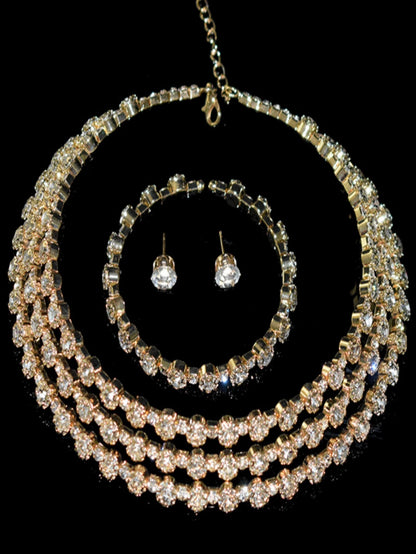 4-piece women's jewelry set with rhinestones, multi-layer collars, earrings, bracelets, wedding party accessories