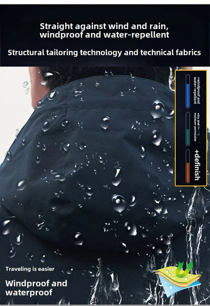 Jacket Men's 2025 Spring and Autumn Fashion Casual Waterproof Hooded Windbreaker Male Outdoor Camping Sports Solid Color Coat