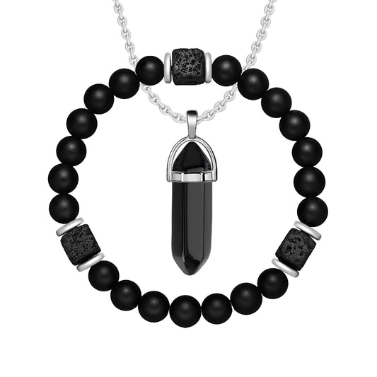 2pcs/set New Magnetic Bracelets and Necklace Set Men Nature Stone Bead Couple Bracelets Set for Women Health Care Help Weight Lo