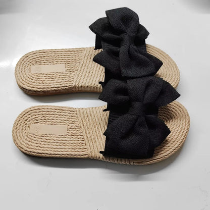 Women Slippers Fashion Trend Bow Anti Slip Sandals Wear-resistant Comfortable Soft Sole Flat Heel Slippers Home Slides Women - Premium Kiosk