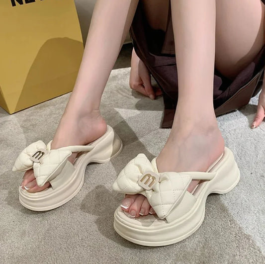 Women Slippers 2025 Summer Casual Shoes Versatile Thick Sole Women flip flop Outwear Bow Beach Slippers Sexy Slides tongs femme - Premium Kiosk