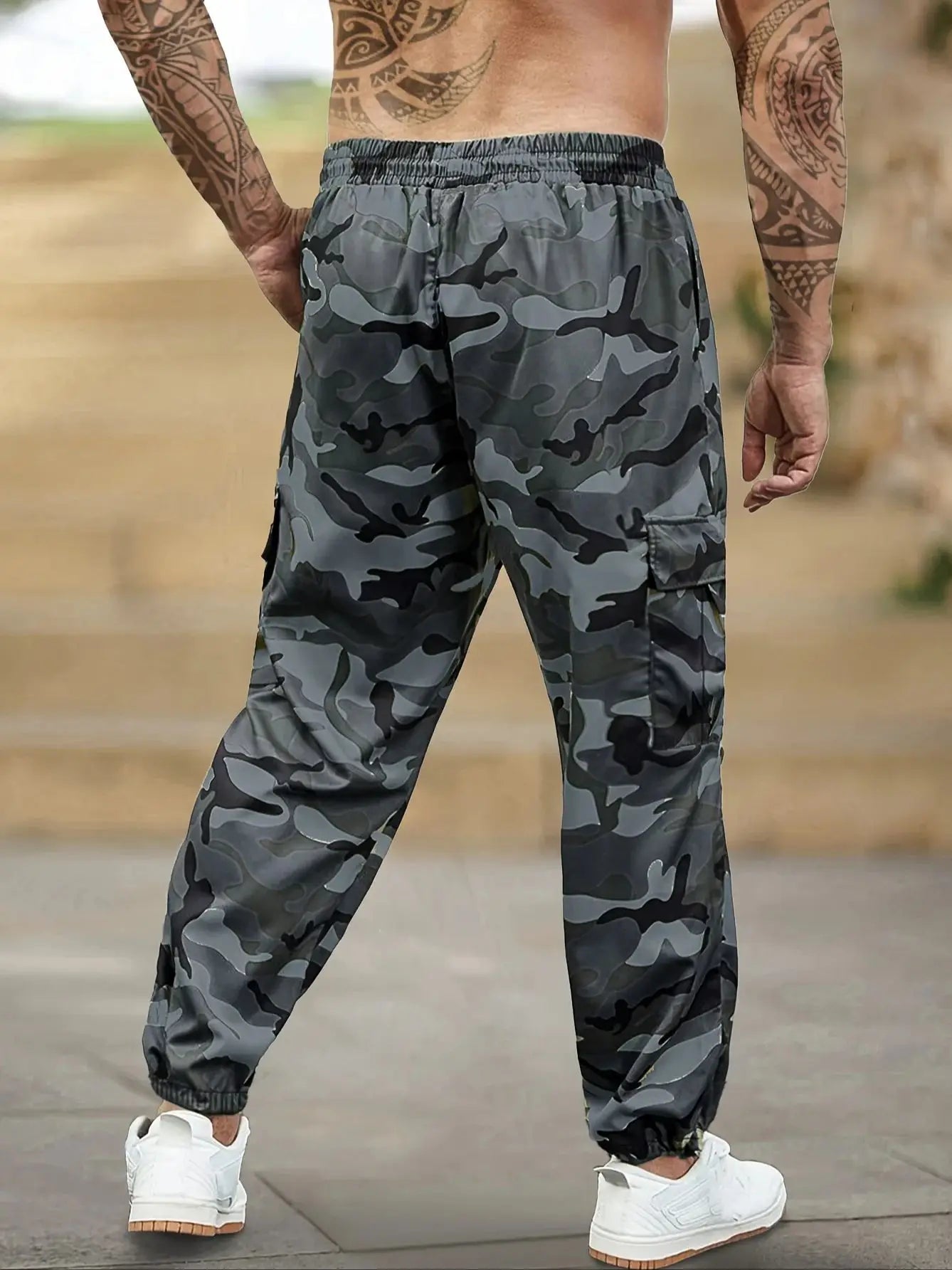 [Trendy Camo Cargo Pants] Camo Cargo Pants - Men's Trendy Casual Regular Fit Trousers With Side Pocket For Outdoor Activities - Premium Kiosk
