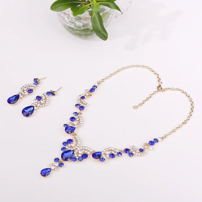 3pcs/set Princess Crown Bridal Jewelry Sets for Girls Water Drop Green Blue Red Crystal Tiaras Necklace Earrings New Jewelry Set