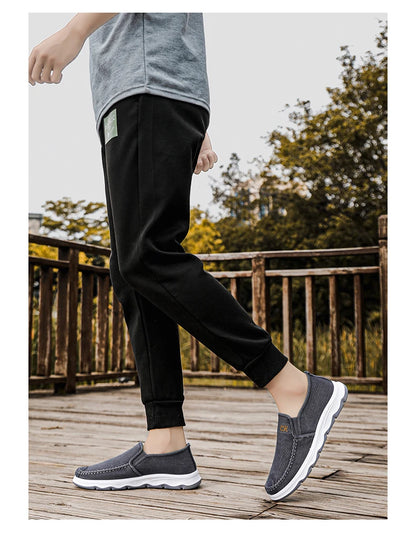 2025 Spring/summer New Style One-piece Dad's Shoes with Soft Sole, Comfortable Flat Bottom Shoes,Canvas Men's Shoes