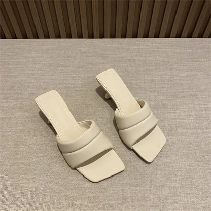 Women's Slippers 2025 New Women's Summer Fashion Open Toe Square Flip-Flops Women's High Heel Sandals for Women - Premium Kiosk