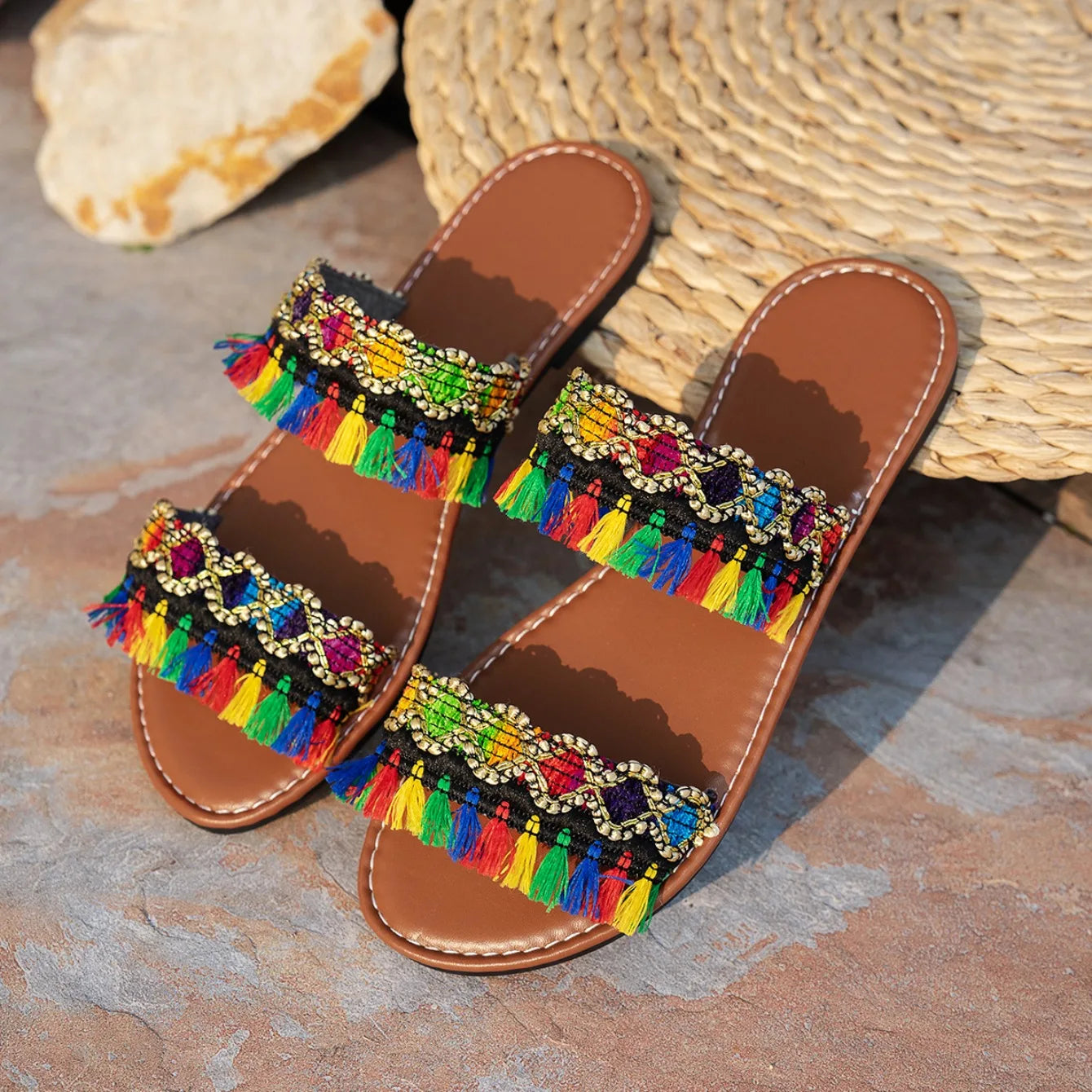 2025 New Women Slippers Casual Comfortable Beach Slippers Bohemia Style Flat Shoes Ladies Outdoor Fashion Sandals Slides Women - Premium Kiosk