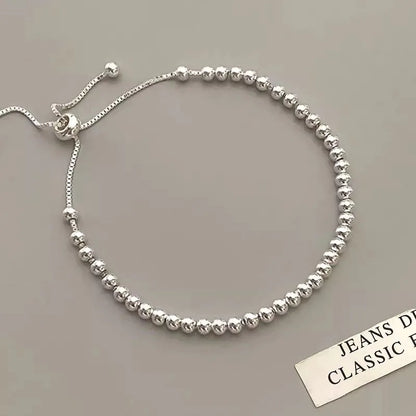 100% Solid 925 Sterling Silver Metal Bracelets for Women Men Adjustable Beads Handmade Simple Birthday Christmas Gift