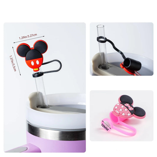 8pcs Cute Mice Straw Covers for Stanley Cup, 0.4in/10mm Diameter Straw Toppers Cap,Compatible with Stanley 20 30&40 0z Cup