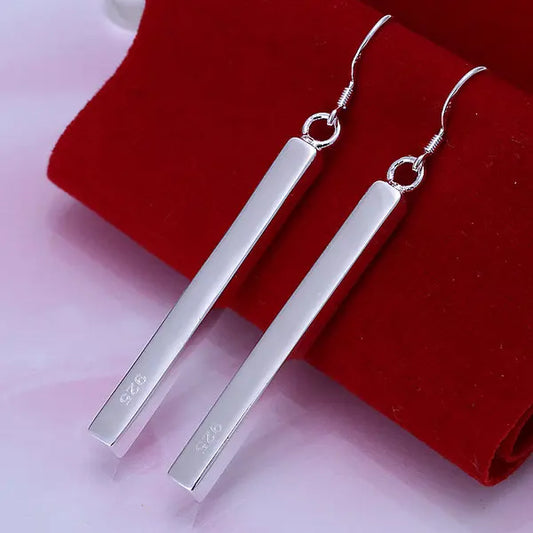 1 pair of minimalist column 925 sterling silver earrings for women Fashion Charm Wedding Party Gift Jewelry Christmas
