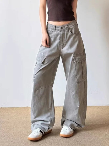 2025 Ropa Y2K Fashion Vintage Grey Baggy Cargo Jeans Pants For Women Clothing Wide Leg Kpop Casual Lady Trousers Pantalon Femme - Premium Kiosk