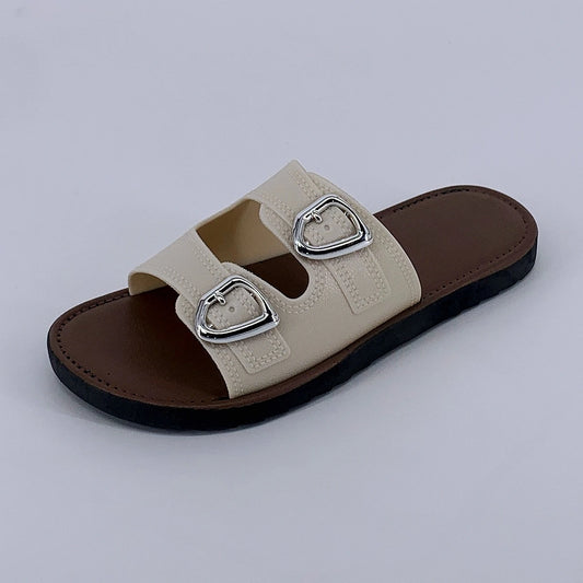2025 New Slippers for Women Summer Outerwear Fashionable French Flat Soft Sole Anti-Slip Beach Belt Buckle Sandals - Premium Kiosk