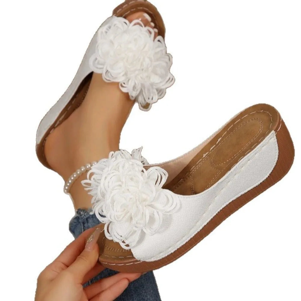 2025 New Women Platform Slippers Slip on Fashion Woman Shoes Summer Sandals Comfortable Flower Wedges Slippers Slides Women - Premium Kiosk