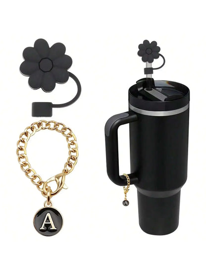 2 Stanley cup accessories, 1 with straw sleeve, suitable for handle rollers of 30 and 40 ounces, 1 Stanley cup initials (black)