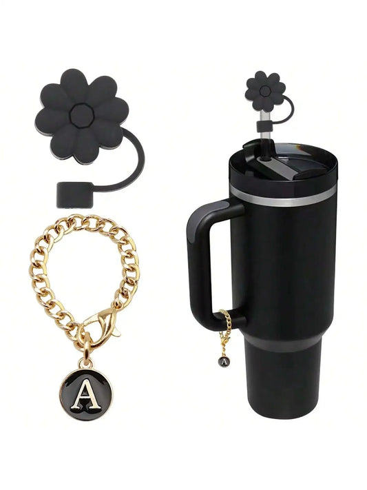 2 Stanley cup accessories, 1 with straw sleeve, suitable for handle rollers of 30 and 40 ounces, 1 Stanley cup initials (black)