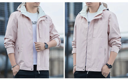 Jacket Men's 2025 Spring and Autumn Fashion Casual Waterproof Hooded Windbreaker Male Outdoor Camping Sports Solid Color Coat