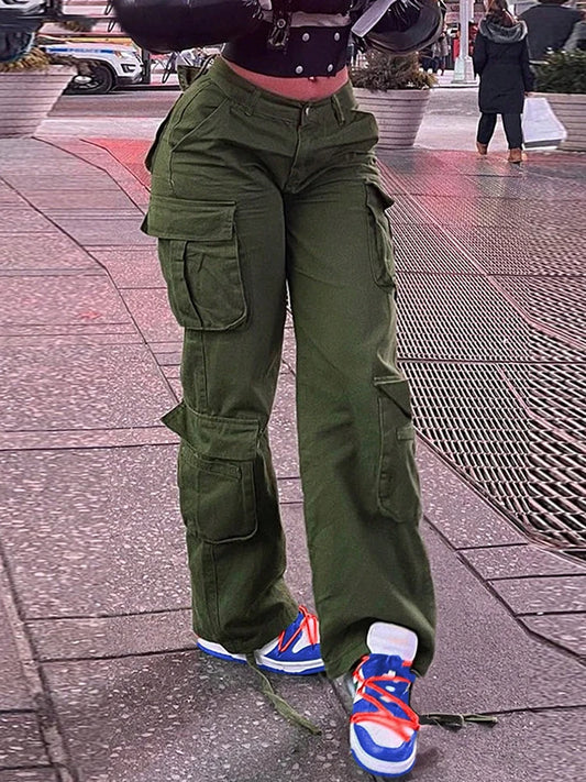 Womens New Denim Cargo Pants Retro Loose Trousers Multi Pocket Hip Hop Jeans Streetwear Wide Leg Casual Straight Pants TC708321 - Premium Kiosk