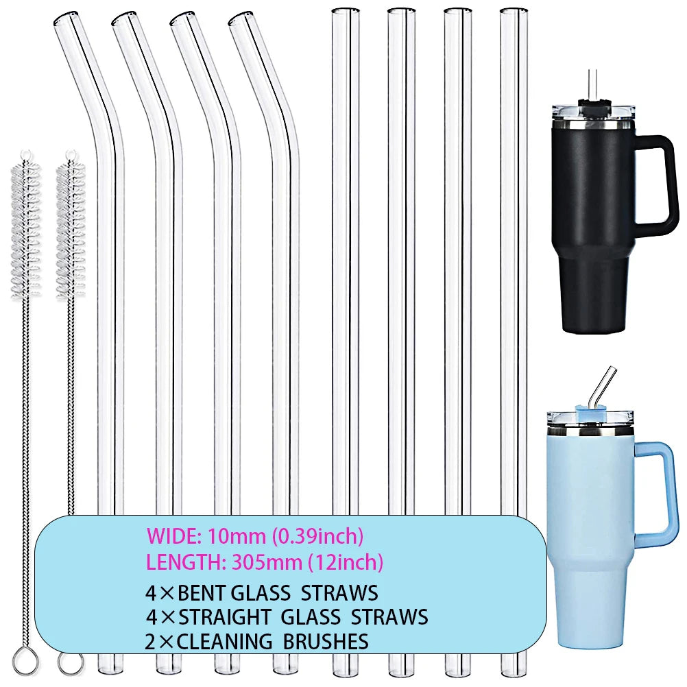 4-8pcs Reusable Straws Set for Stanley Cups 12 Inch Suitable for 20-40oz Cups Comes with Complimentary Cleaning Brushes