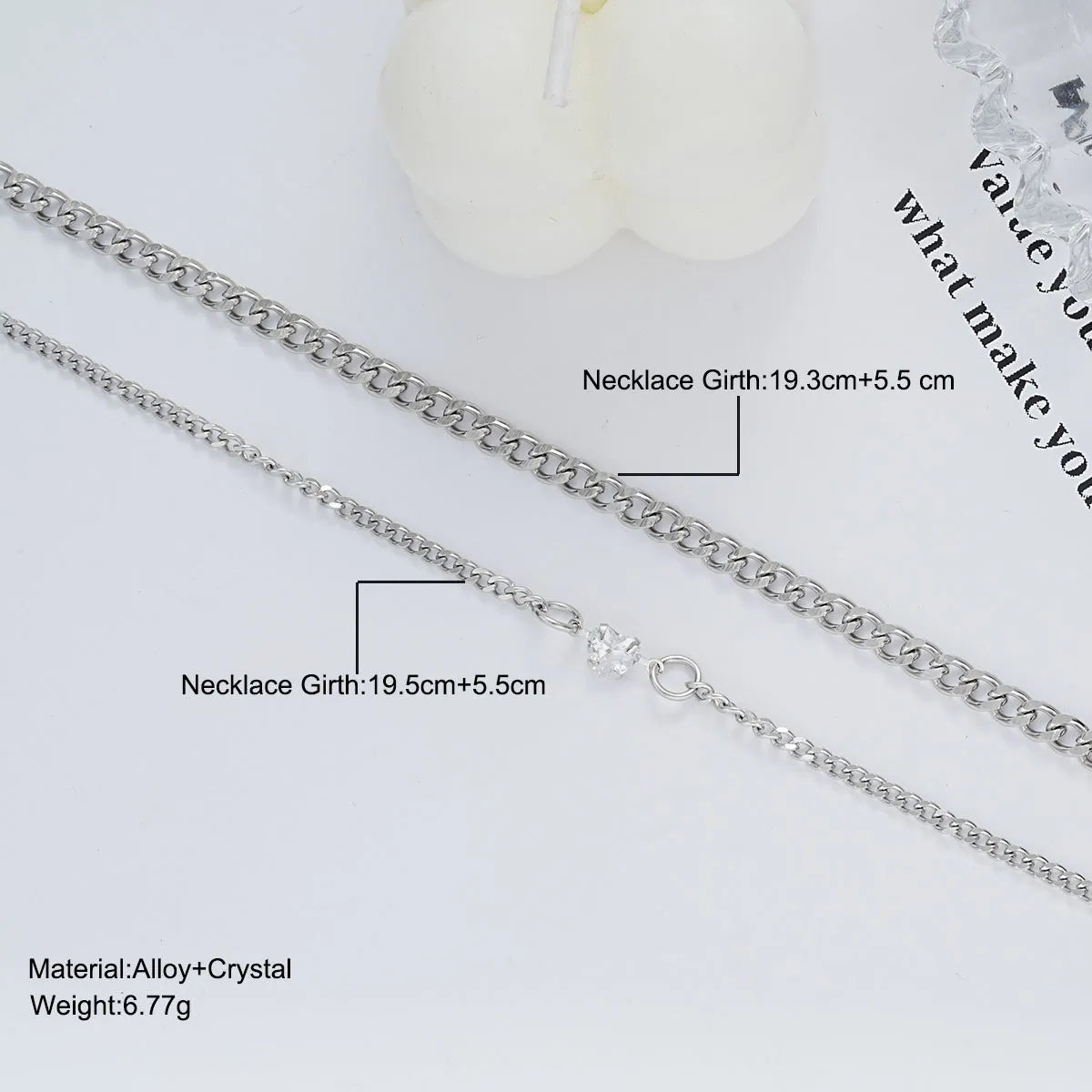 2Pcs 925 Sterling Silver Chain Bracelet Set for Women Men Simple Crystal Heart Adjustable Couple Bracelets Couple Jewelry Gifts
