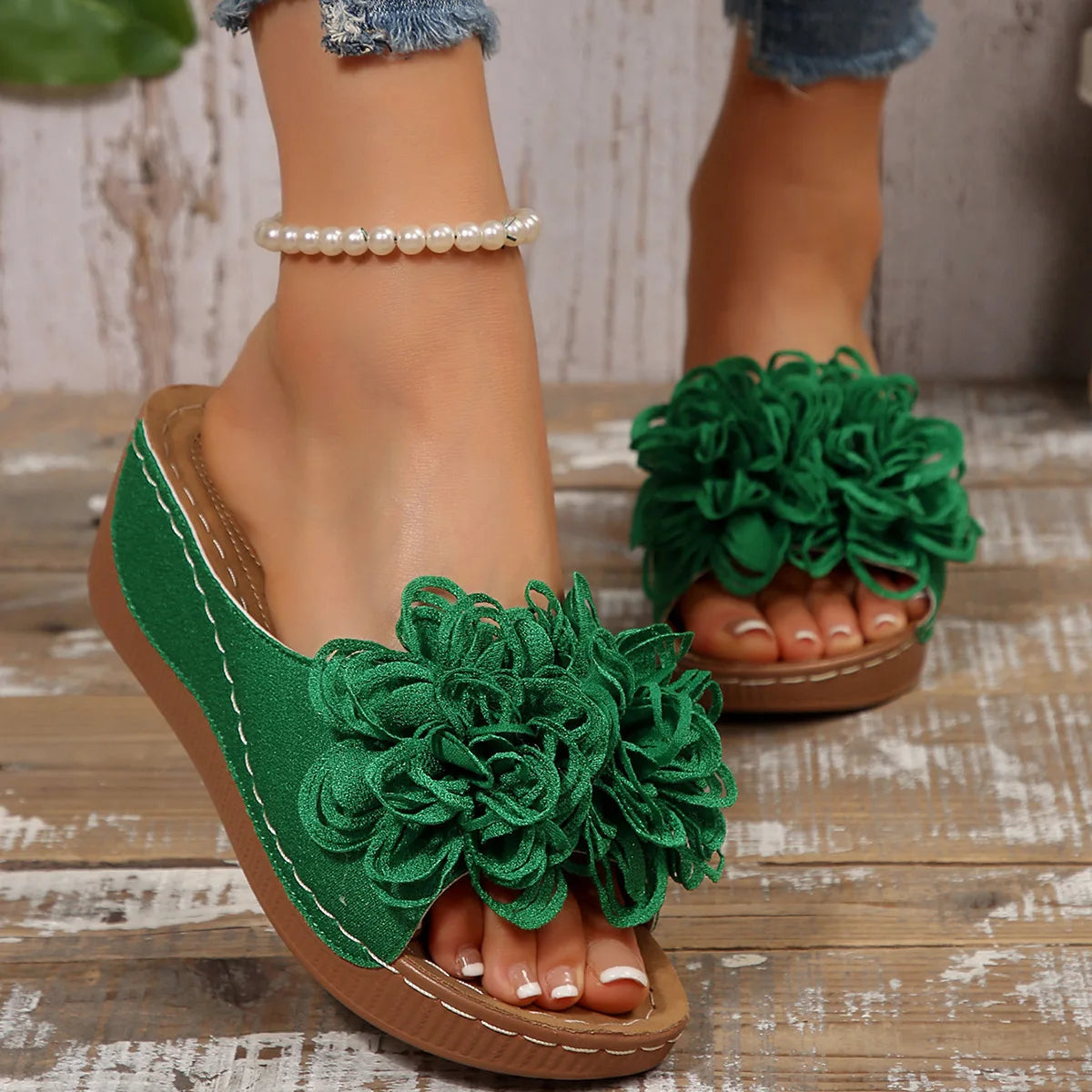 2025 New Women Platform Slippers Slip on Fashion Woman Shoes Summer Sandals Comfortable Flower Wedges Slippers Slides Women - Premium Kiosk