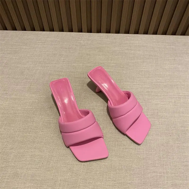 Women's Slippers, 2024 New Slippers Women's Summer Wear Fashion Open-toed Square Flip-flops, Women's High Heels Sandals Women