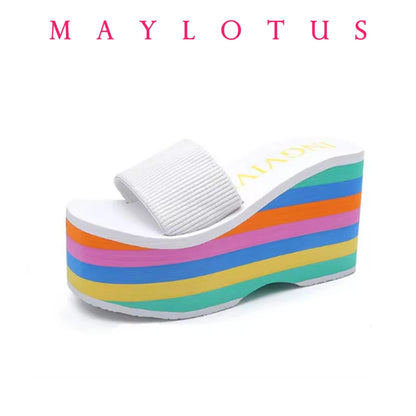 2025 Women Slippers High Heels Flip Flop Wedge Slippers Women Summer 10CM Heels Platform Slippers Flip Flops Womens Black Slides - Premium Kiosk