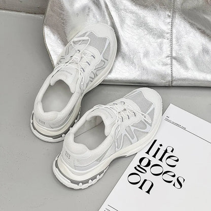 Women's Dad Shoes Thick Sole Heightening 2025 Spring Autumn Pure Color Adult Laced Comfortable Polyurethane Casual Sports Shoes