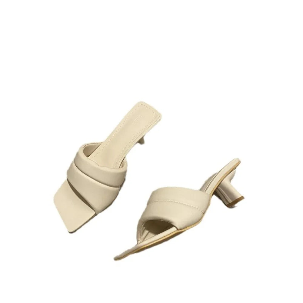 Women's Slippers 2025 New Women's Summer Fashion Open Toe Square Flip-Flops Women's High Heel Sandals for Women - Premium Kiosk