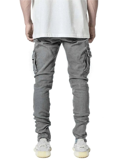 Fashion New Men's Denim Cargo Pants Multi-pockets Design Solid Slim Jeans Men Street Elastic Cowboy Trousers Daily Wear Joggers