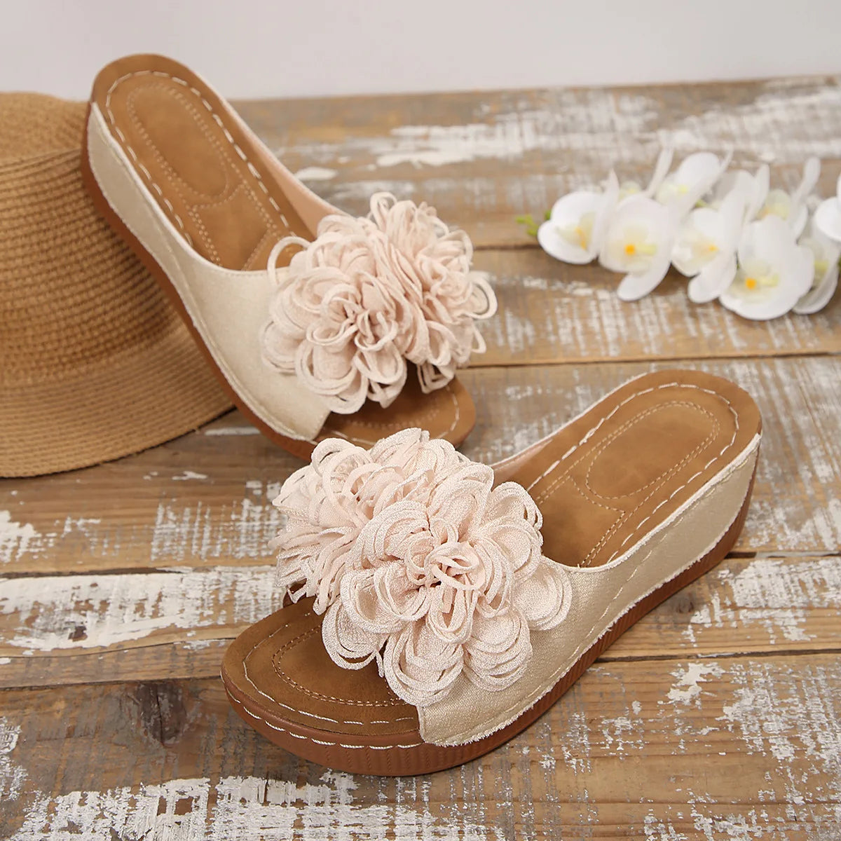 2025 New Women Platform Slippers Slip on Fashion Woman Shoes Summer Sandals Comfortable Flower Wedges Slippers Slides Women - Premium Kiosk