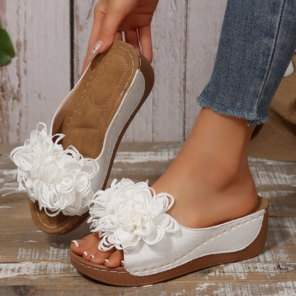 2025 New Women Platform Slippers Slip on Fashion Woman Shoes Summer Sandals Comfortable Flower Wedges Slippers Slides Women - Premium Kiosk