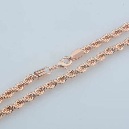 5mm Women Men 585 Rose Gold Color Rope Style Necklace Bracelet Set Jewelry