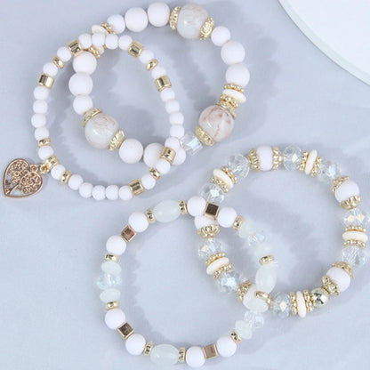 4 Pieces Stretch Beaded Bracelets Set For Women Heart Pendant Adjustable Colorful Charms New Fashion Jewelry Glass Stones C1338