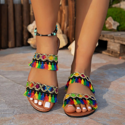 2025 New Women Slippers Casual Comfortable Beach Slippers Bohemia Style Flat Shoes Ladies Outdoor Fashion Sandals Slides Women - Premium Kiosk
