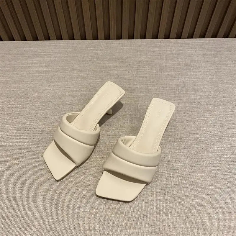 Women's Slippers, 2024 New Slippers Women's Summer Wear Fashion Open-toed Square Flip-flops, Women's High Heels Sandals Women